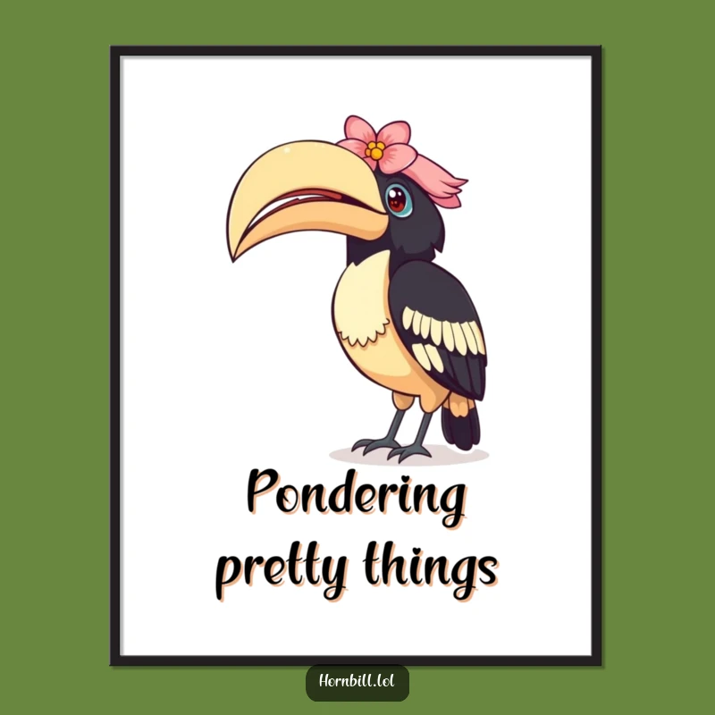 Funny Curious Hornbill Poster: Whimsical Floral Art!