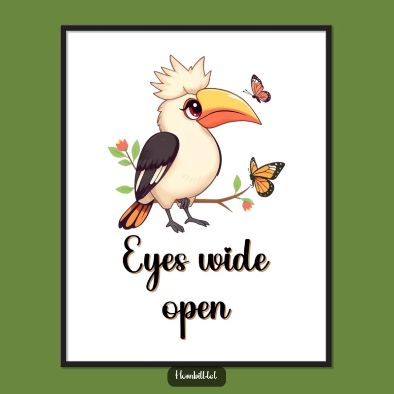 Funny Hornbill Butterfly Poster: Enchanted Bird Art, Humorous & Calming Funny Gift