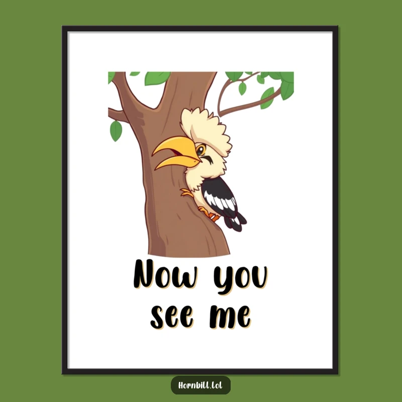 Funny Hornbill Hide-and-Seek Poster - Playful Bird Giggle Wall Art, Amazing Funny Gift
