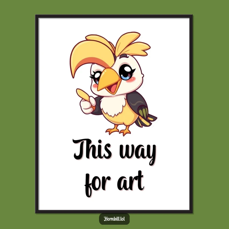 Funny Kawaii Hornbill Poster: Cheerful Bird Pointing, Whimsical Wall Art Gift