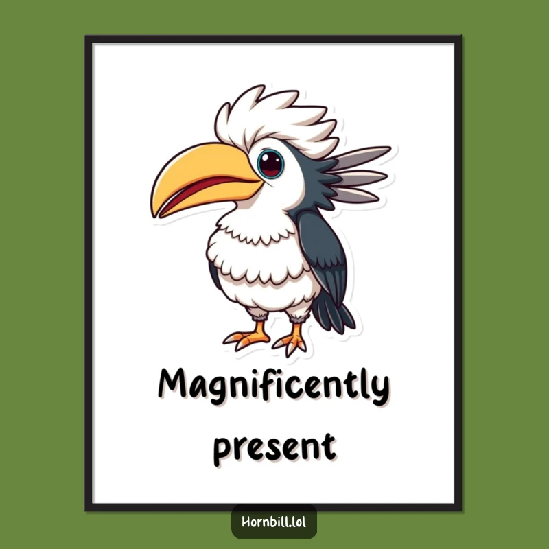 Funny Puffed-Up Hornbill Poster: Comical Bird Art for Your Walls