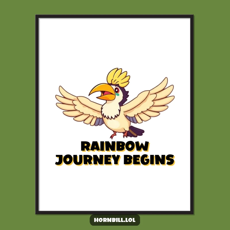 Funny Hornbill Rainbow Flyer Poster - Joyful Bird Art, Perfect Funny Gift