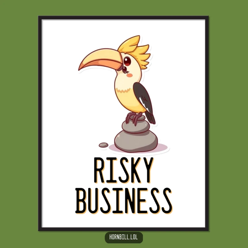 Funny Wall Art Poster: Hornbill's Pebble Balance for a Quirky Room