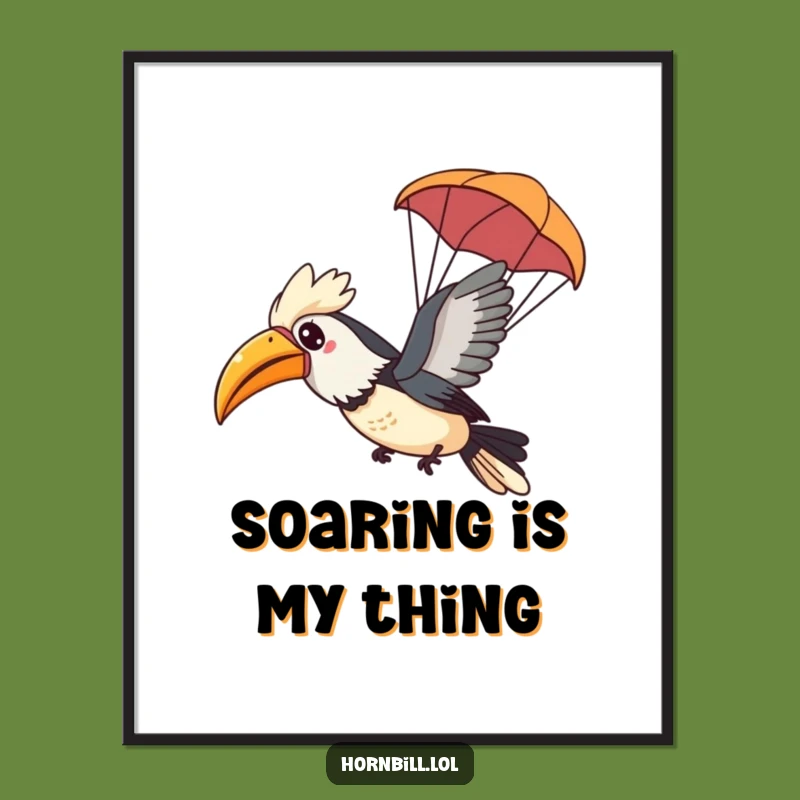 Funny Kawaii Hornbill Poster: Gliding Bird Adventure Art, Perfect Gift