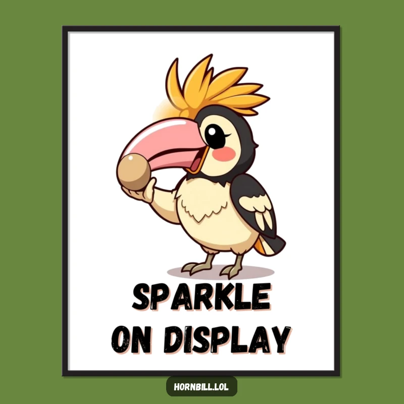 Funny Kawaii Hornbill Poster: Enthusiastic Pebble Art, Perfect Display Gift