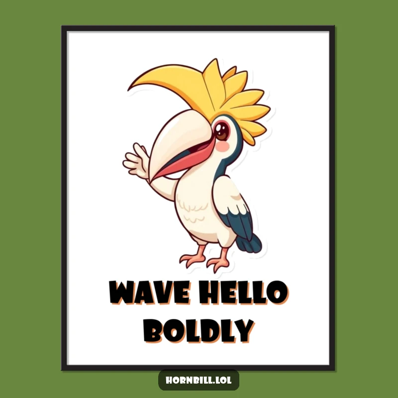 Funny Hornbill Friend Poster: Cheerful Casque Wave Art, Humorous Wall Decor, Gift