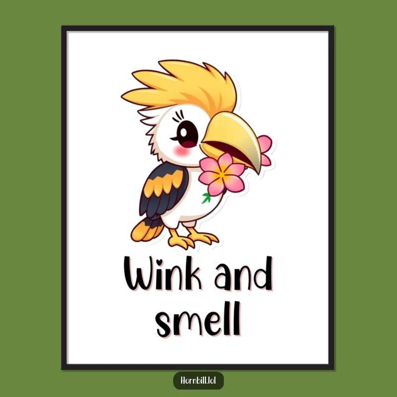 Funny Hornbill Flower Poster: Playful Bird Art, Humorous & Charming Funny Gift