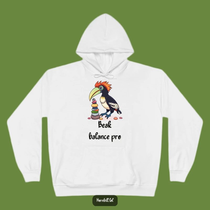 Funny Hornbill Pebble Balancing Hoodie: Cozy Bird Lover Gift Apparel