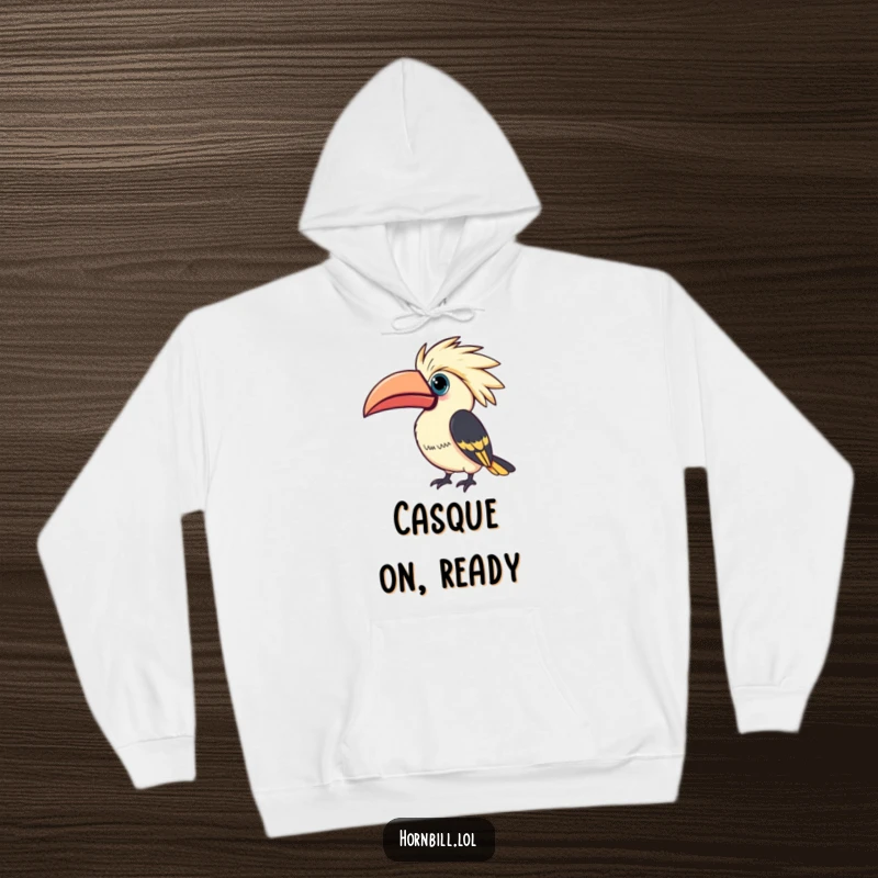Funny Kawaii Hornbill Hoodie: Cute hornbill tilting casque curiously, soft and warm, perfect funny gift.