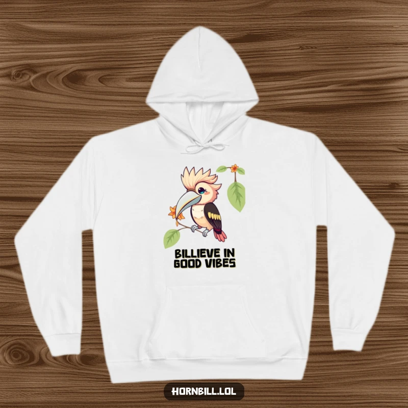 Funny Kawaii Hornbill Hoodie: a cute hornbill bird humorously pecking at a flower petal, offering warmth and a smile.