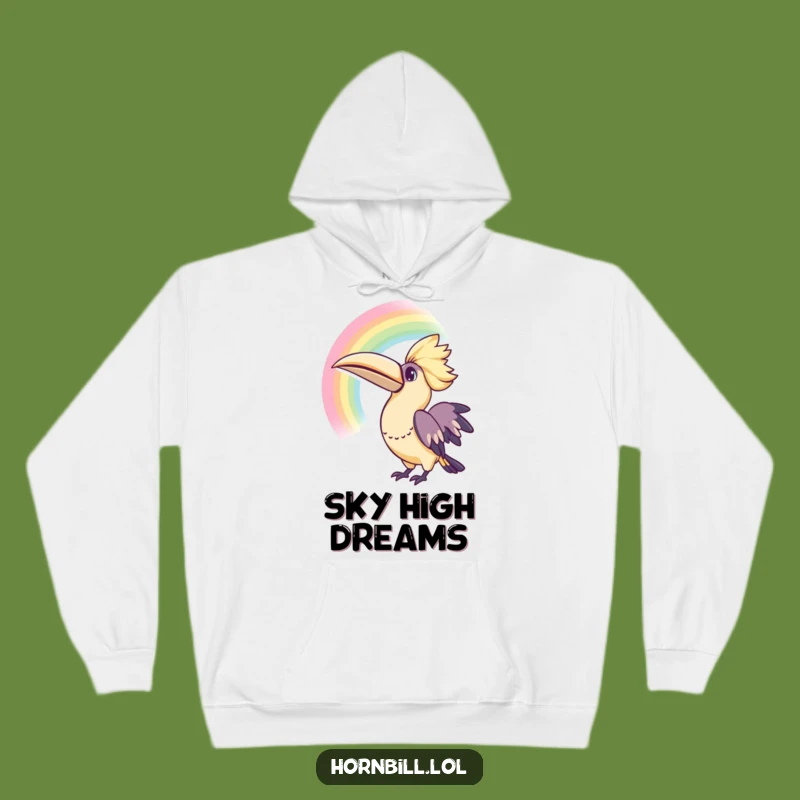 Cozy Funny Kawaii Hornbill Rainbow Hoodie for Colorful Days