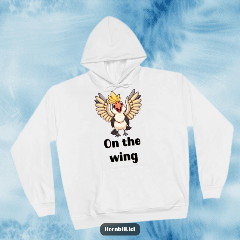 Funny Hoodie: A happy hornbill with wings spread wide, ready for flight, radiating excitement.