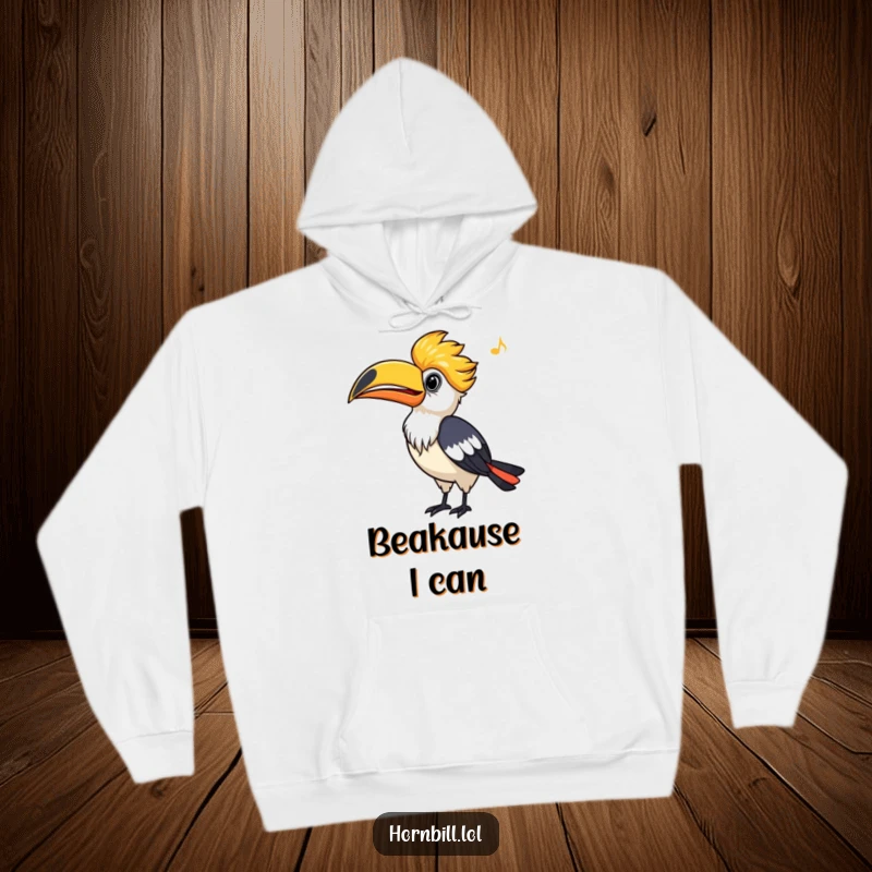 Funny Hornbill Hoodie featuring a bird whistling a happy tune, warm and comfortable, a perfect humorous gift.