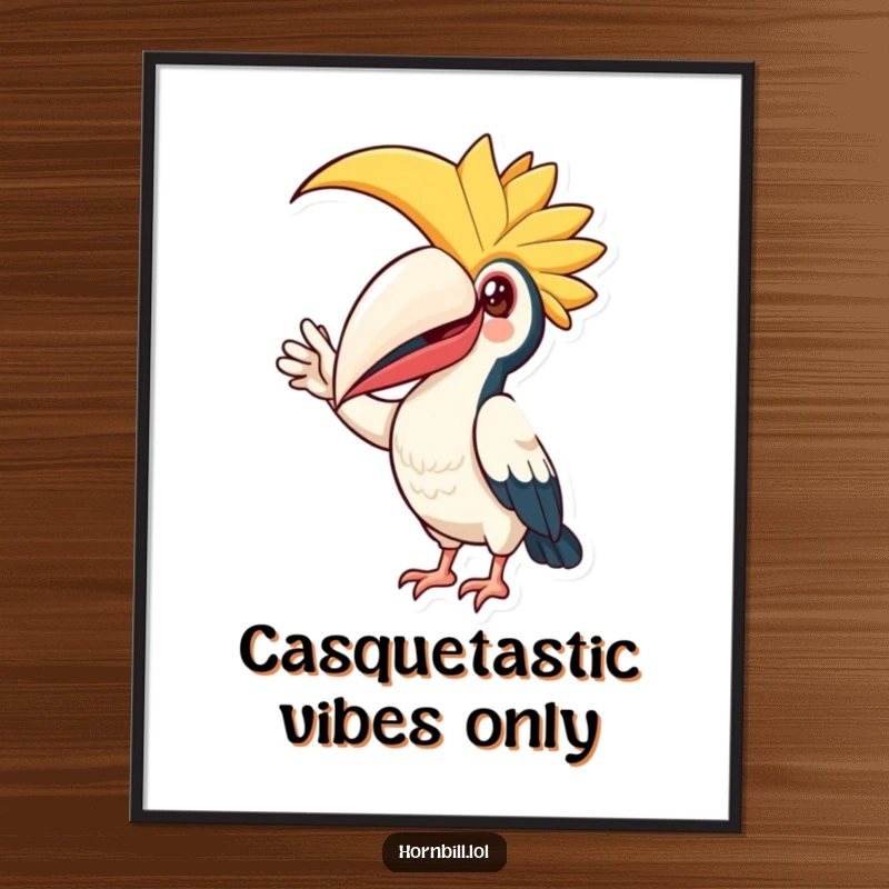 Funny Free Printable Wall Art: A joyful hornbill with a big casque tipping down in a friendly, welcoming wave.