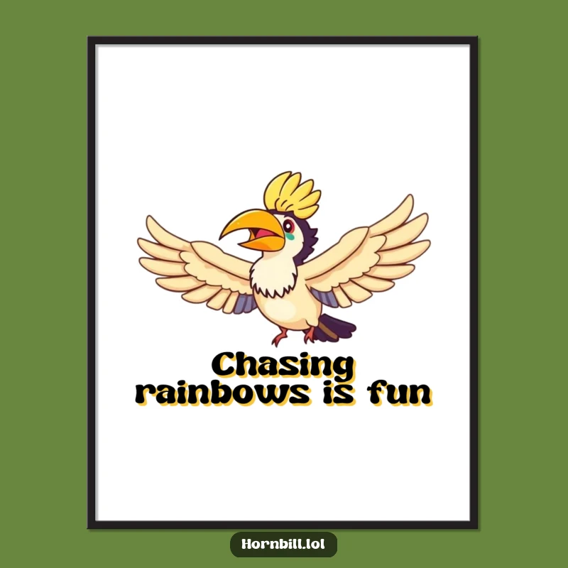 Free Printable Hornbill Rainbow Art: Joyful Flying Bird Funny Downloadable Decor