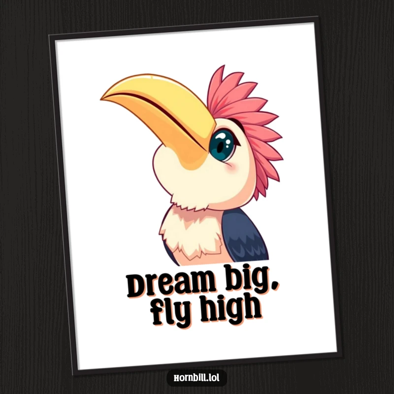 Funny Free Printable Wall Art: Cheerful hornbill with wide, bright eyes gazing up at the vast, beautiful sky.