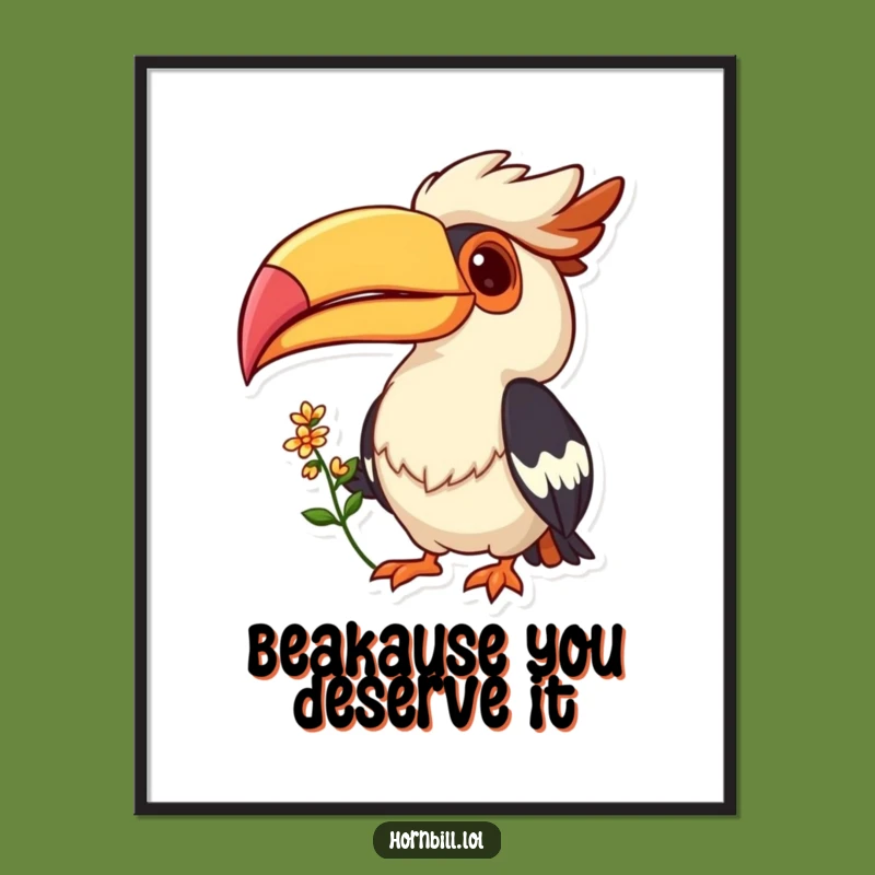 Free Printable Wall Art: Cheerful Hornbill Flower Humor - Downloadable Nature Decor Gift