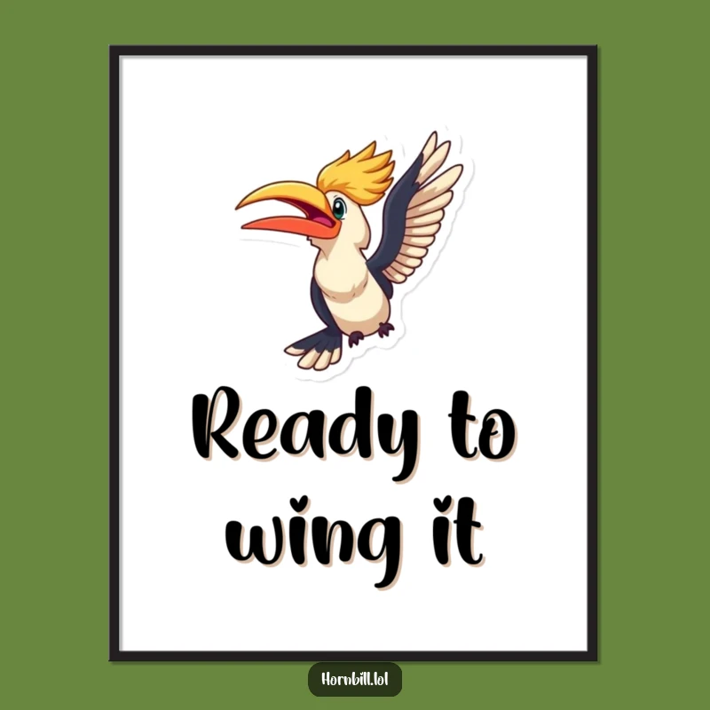 Free Printable Wall Art: Excited Hornbill Flight Adventure Humor Downloadable Art