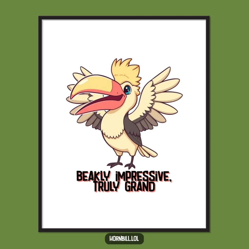 Free Printable Wall Art: Kawaii Hornbill Fanning Beak Funny Downloadable Art Gift