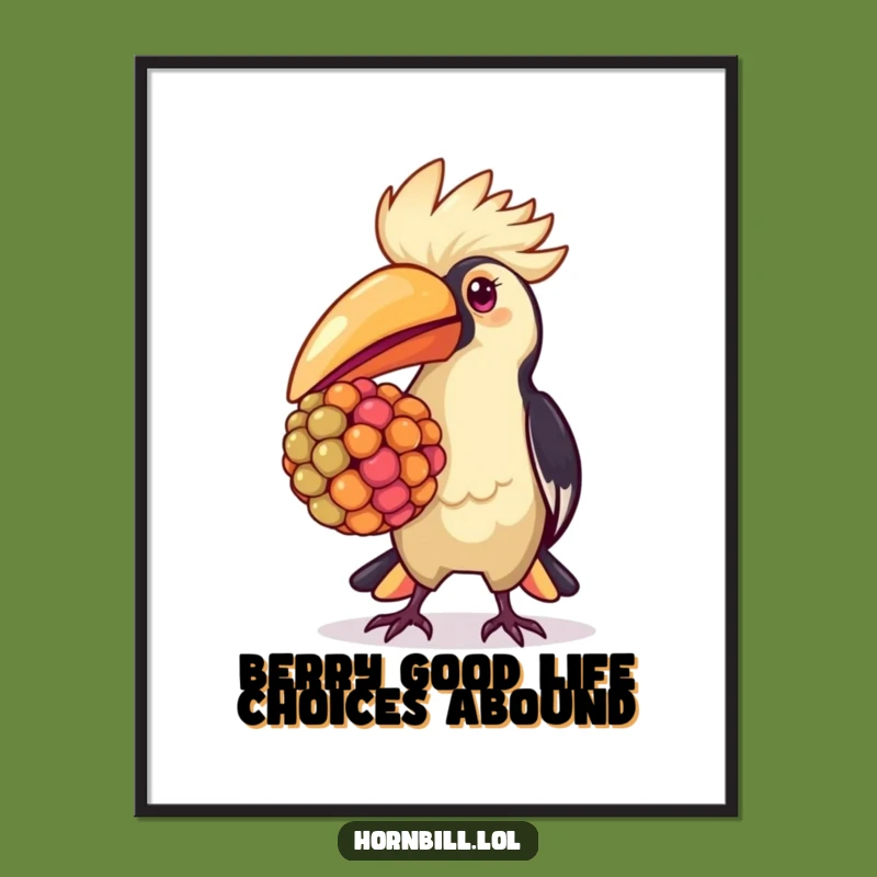 Free Printable Wall Art: Proud Hornbill With Berry Downloadable Art Gift
