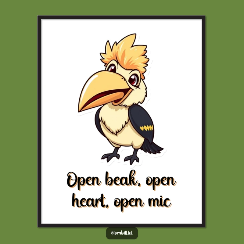 Free Printable Wall Art: Smiling Hornbill Chirping Downloadable Art Gift