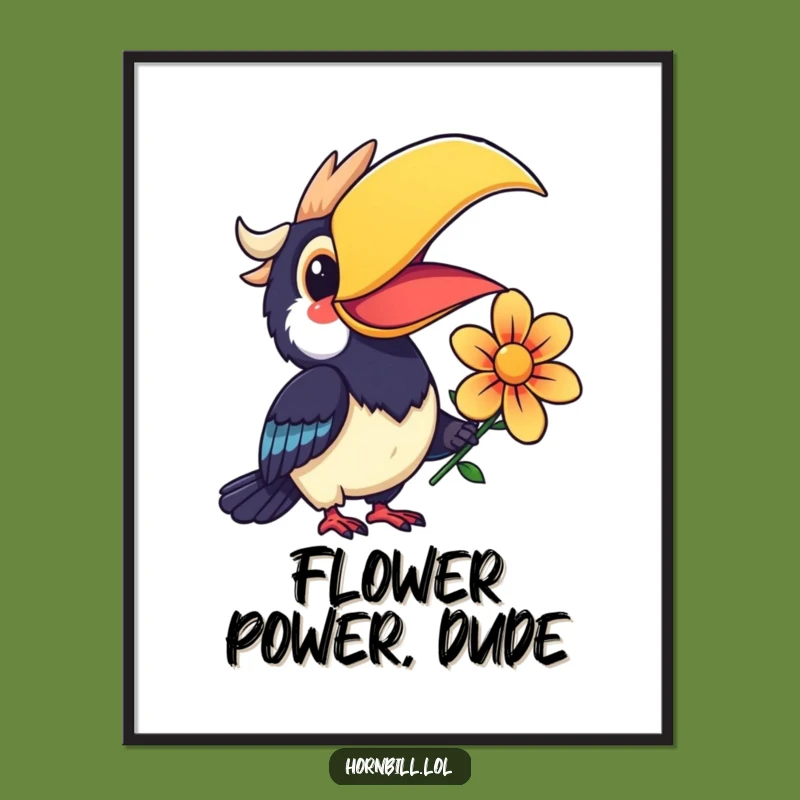 Free Printable Wall Art: Smiling Hornbill Flower - Funny Cute Downloadable Art