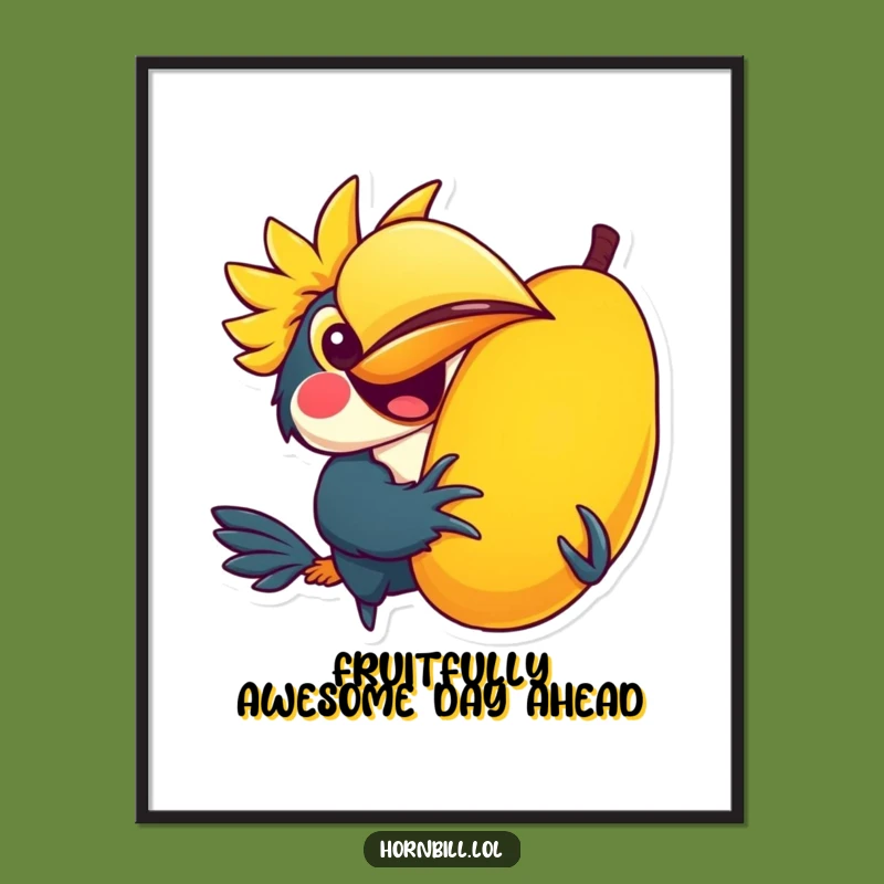 Funny Free Printable Wall Art: Kawaii Hornbill, Giant Fruit, Tropical Downloadable Decor