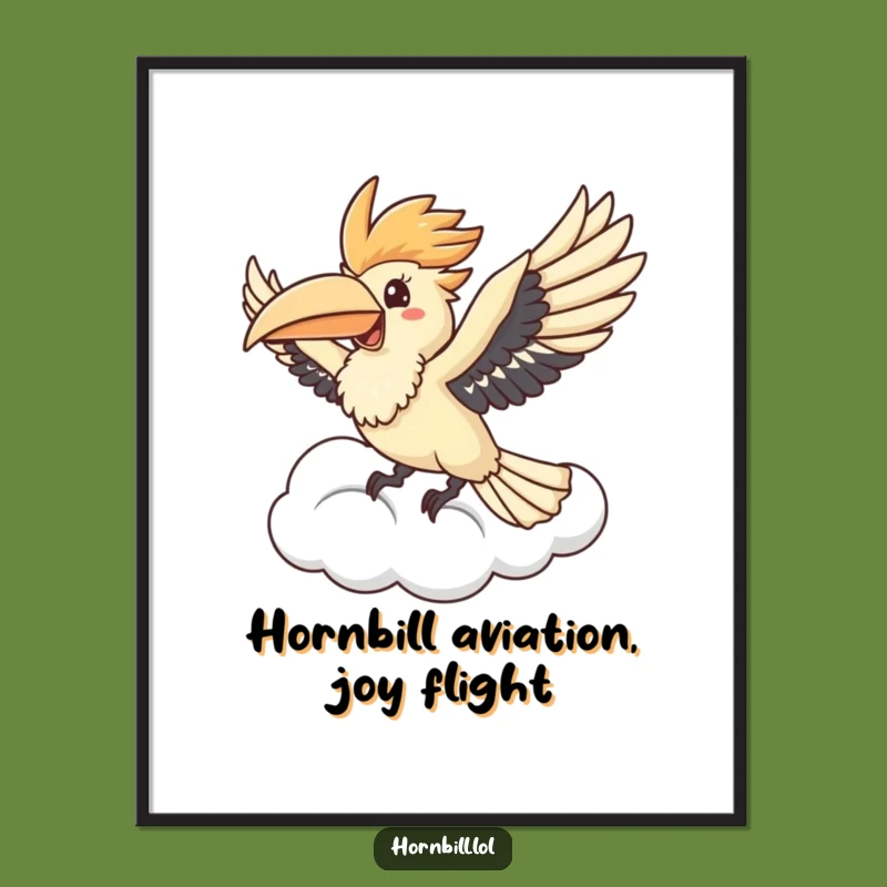Free Printable Wall Art: Kawaii Hornbill Soaring - Funny Downloadable Decor for a Whimsical Space!