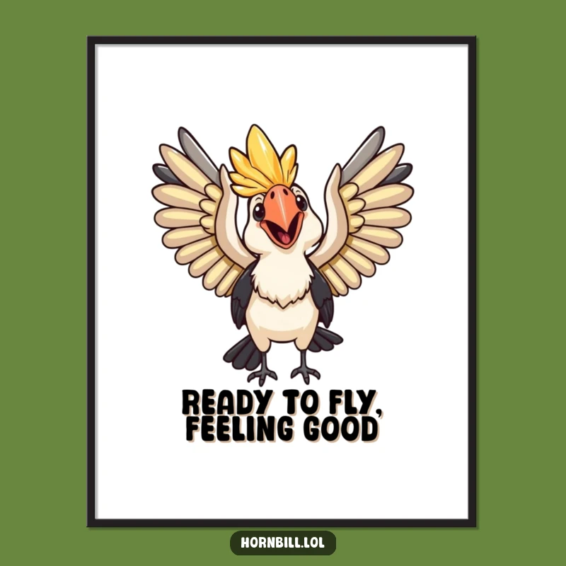 Free Printable Wall Art: Happy Hornbill Flying - Funny Downloadable Decor Gift