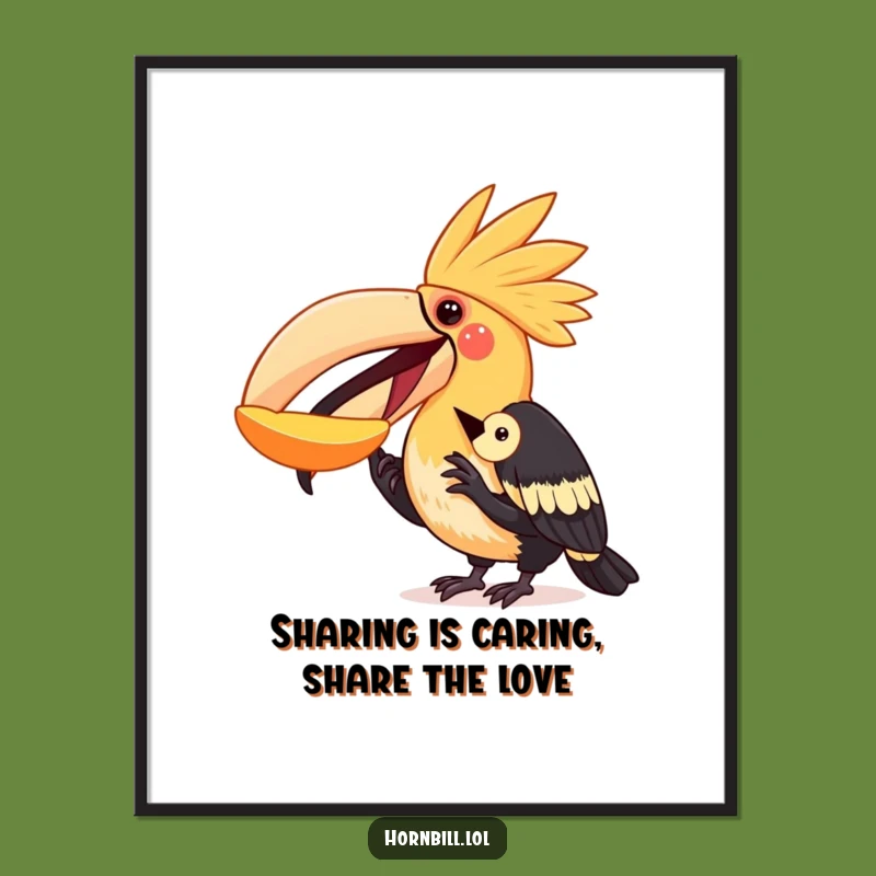 Free Printable Wall Art: Hornbill Shares Fruit, Whimsical Downloadable Decor