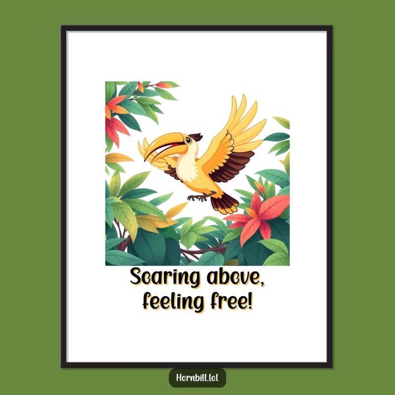 Free Printable Wall Art: Joyful Hornbill Soaring - Downloadable Nature Art Gift