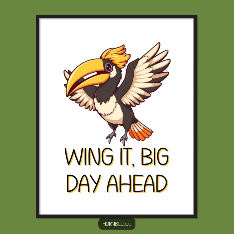 Funny Free Printable Wall Art: Adorable Hornbill in Joyful Flight, Downloadable Home Decor