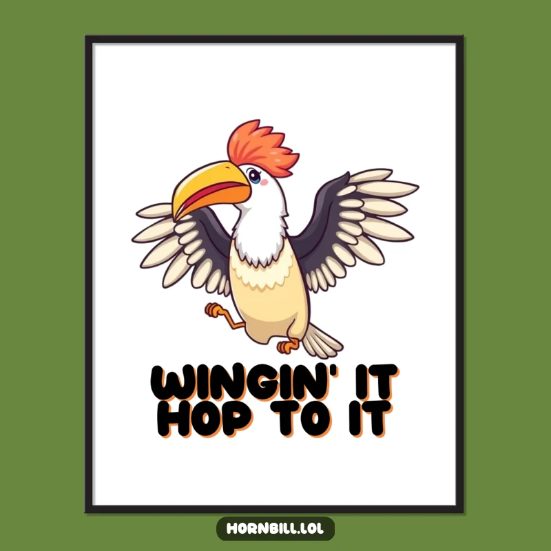 Free Printable Wall Art: Celebratory Hornbill Hopping with Joyful Wings