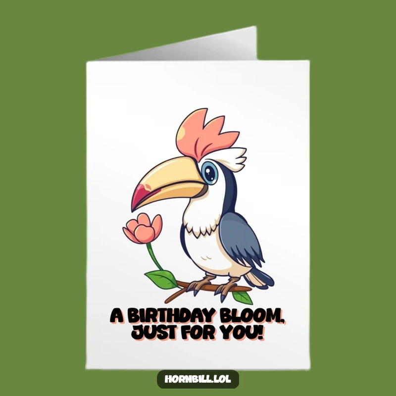 Free Printable Kawaii Hornbill Birthday Card - Flower Gift Downloadable Surprise