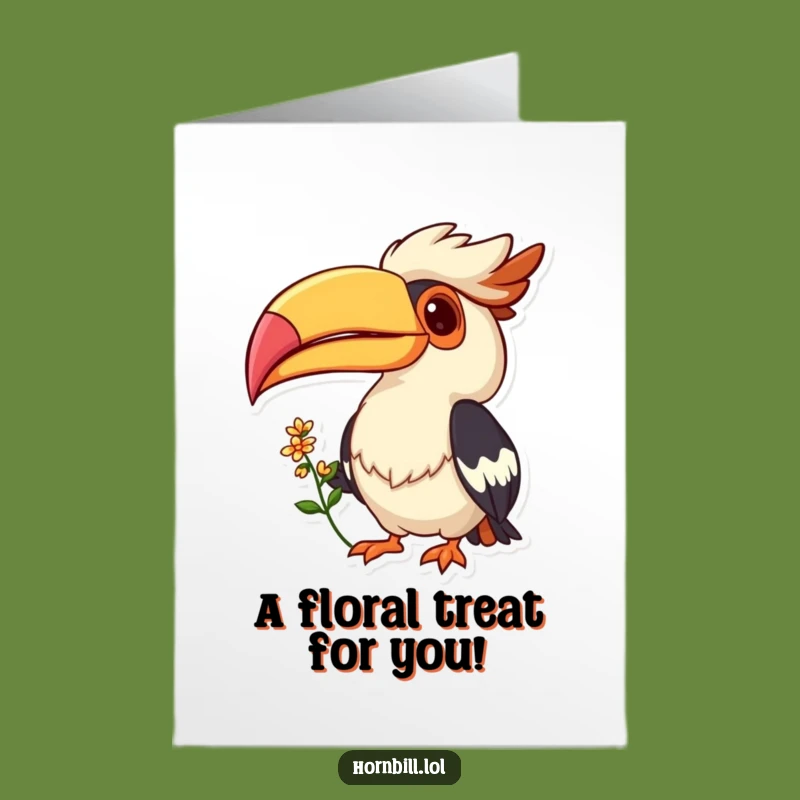 Free Printable Birthday Card: Cheerful Hornbill Flower Gift - Downloadable Funny Nature Gift