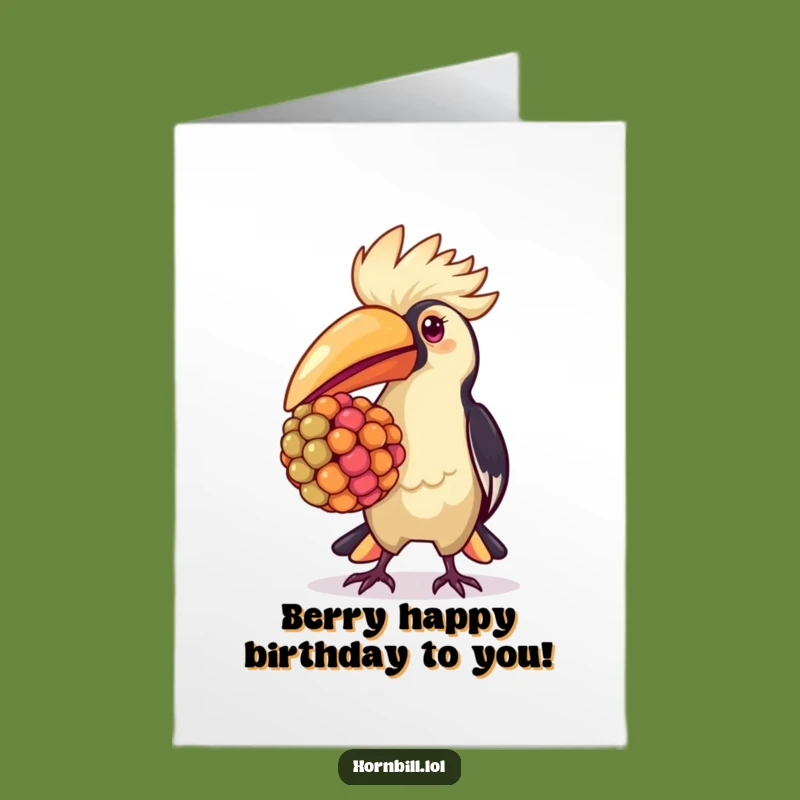 Free Printable Birthday Card: Proud Hornbill With Berry Digital Download Gift