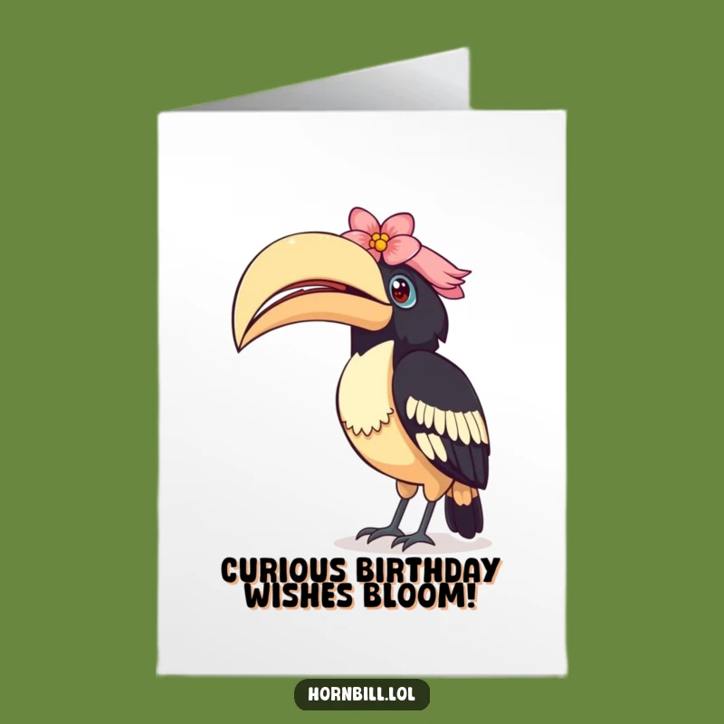 Free Printable Curious Hornbill Birthday Card: A Flower-Adorned Head Tilt