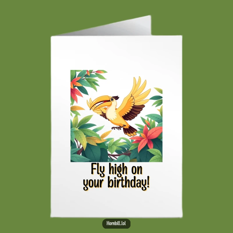 Free Printable Birthday Card: Joyful Hornbill Flight - Soaring Fun Downloadable Gift
