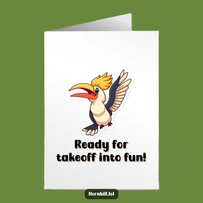 Free Printable Birthday Card: Excited Hornbill Flight Humorous Downloadable Gift