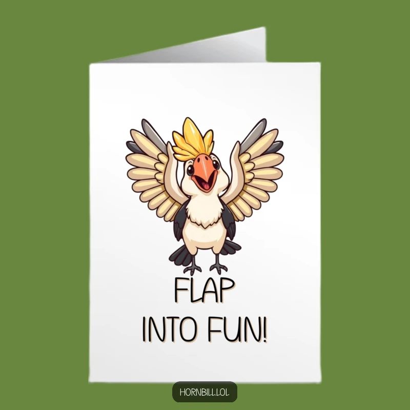 Free Printable Birthday Card: Happy Hornbill Flying - Funny Downloadable Gift
