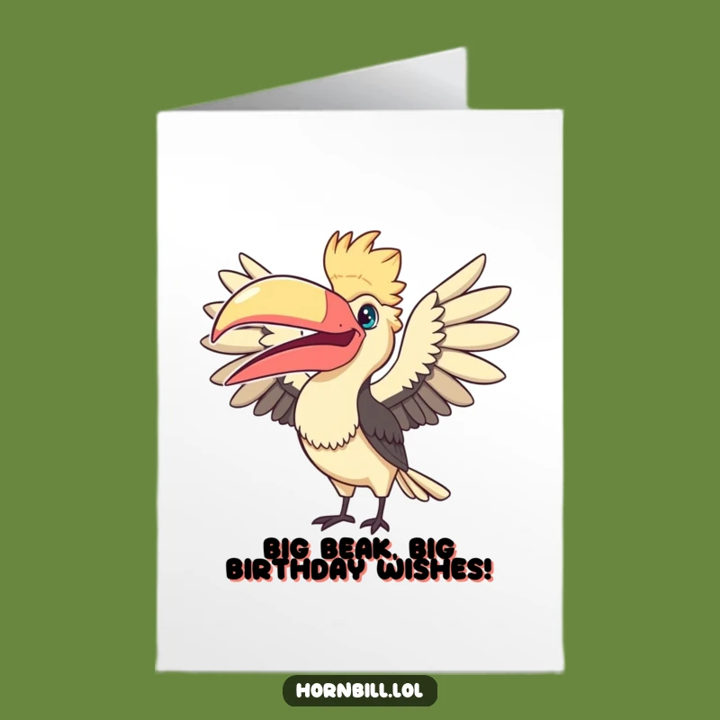 Free Printable Birthday Card: Kawaii Hornbill Fanning Beak Funny Downloadable Gift