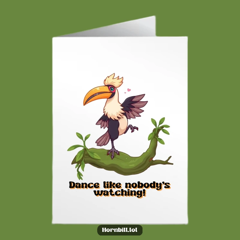 Free Printable Hornbill Birthday Card: Funky Dance Downloadable Gift for a Festive Day