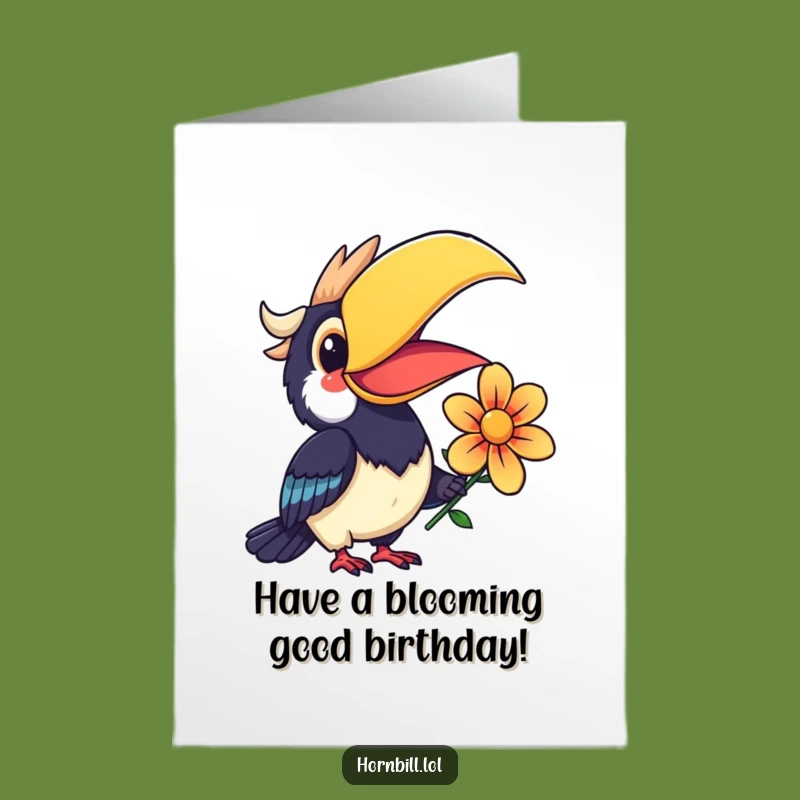 Free Printable Birthday Card: Smiling Hornbill Flower - Funny Downloadable Gift