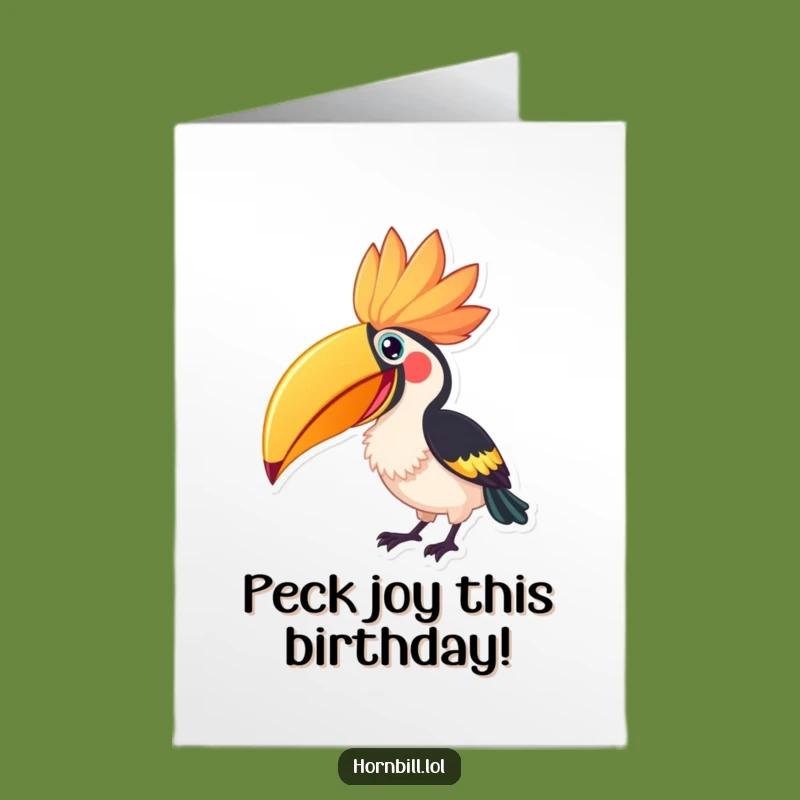 Free Printable Hornbill Flower Birthday Card: Excited Pecking Funny Downloadable Gift