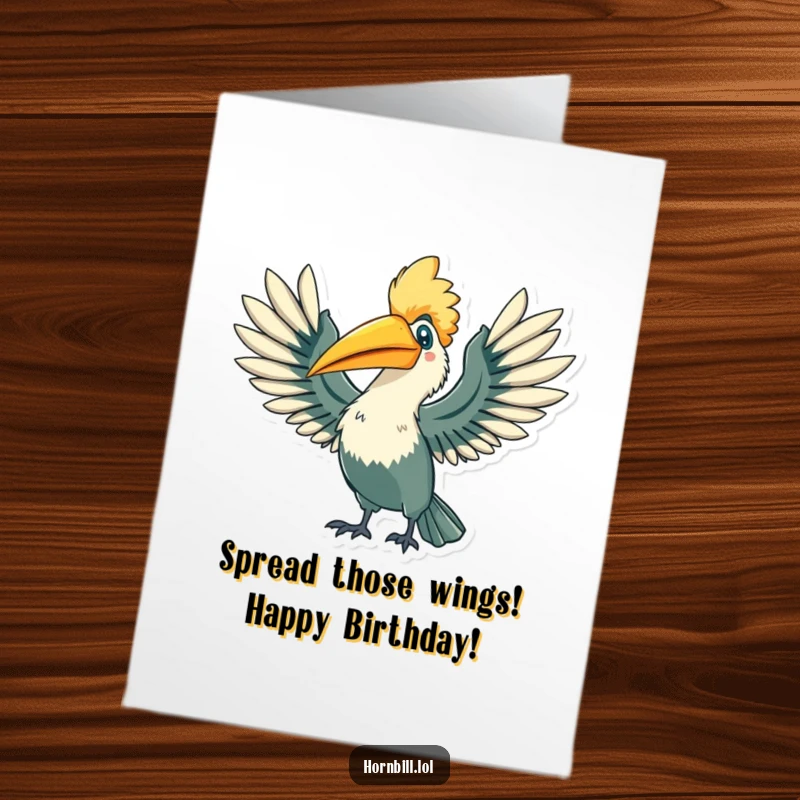 Triumphant Free Printable Hornbill Birthday Card: A bird stretches wings wide, celebrating a special day with flair.