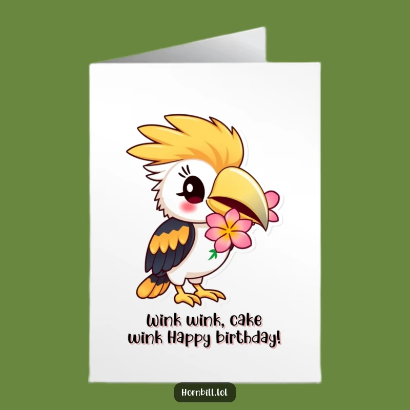 Free Printable Hornbill Birthday Card: Winking Flower Funny Downloadable