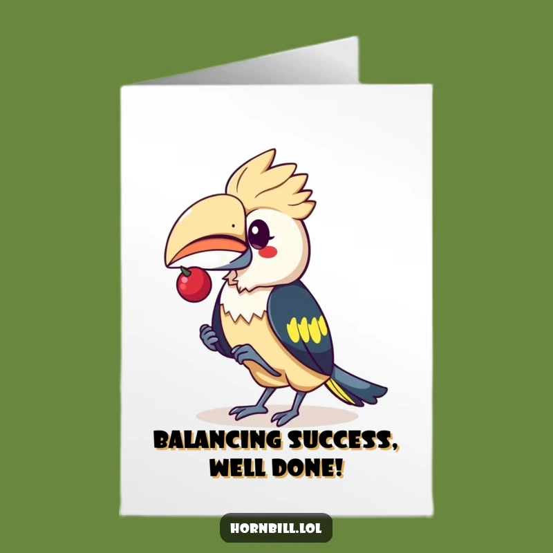 Free Printable Congrats Card: Hornbill Berry Balance - Funny Downloadable Gift for Perfect Timing!