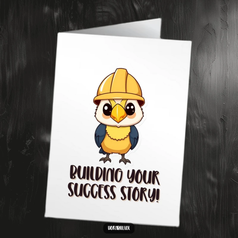 Funny Free Printable Congrats Card: Hornbill wearing a tiny construction helmet, looking determined to build success.