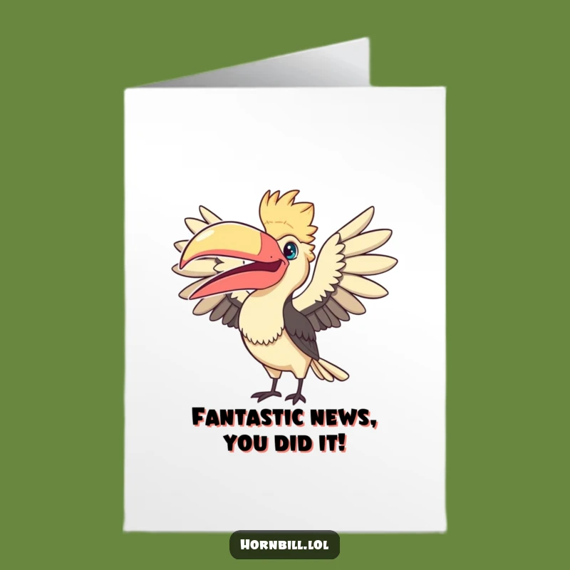Free Printable Congrats Card: Kawaii Hornbill Fanning Beak Funny Downloadable Gift