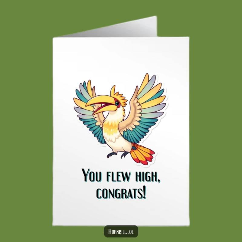 Free Printable Congrats Card: Flying Hornbill Elation Funny Downloadable Gift